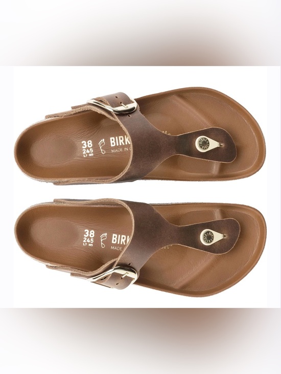 Birkenstock Shoes - Birkenstock Cognac Leather Gizeh Big Buckle Thong Sandal